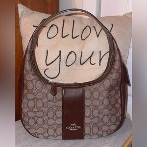 Coach Brown and Tan Signature Shoulder Bag